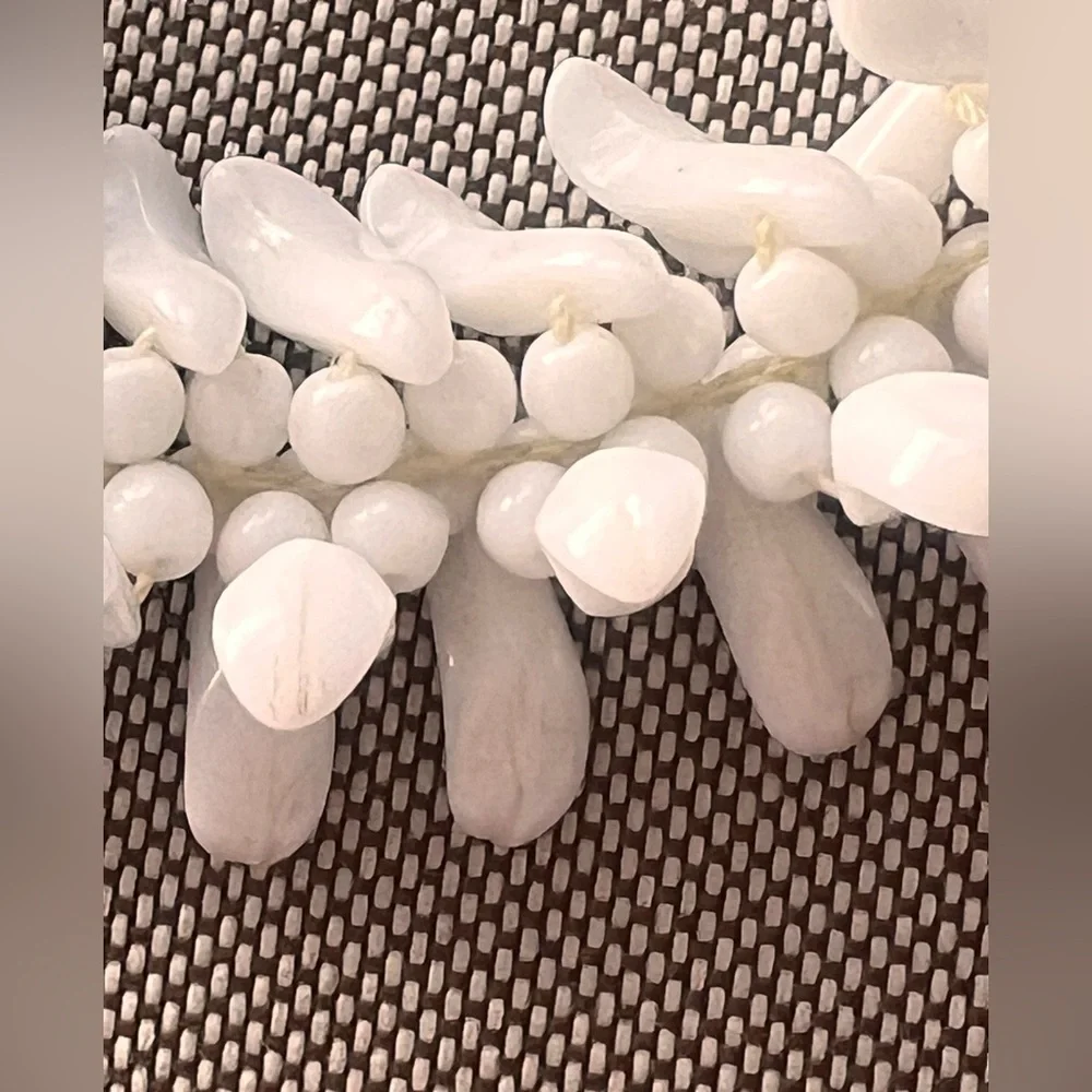 Vintage White Milk Glass Beaded Fringe Choker Necklace Marked Germany